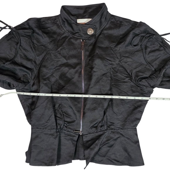 LEWIT Zip Front Linen Blend Peplum Jacket | Small | Black | Contemporary Luxury - Picture 7 of 13